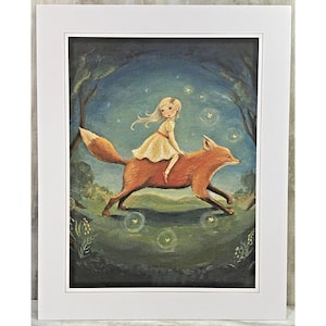 Nursery Art Print Girls Bedroom Art Fox & Blonde Girl 8x10 Fairy Tale Woodland Creatures Cottagecore Animals Fairy Tale Emily Martin