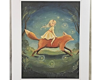 Nursery Art Print Girls Bedroom Art Fox & Blonde Girl 8x10 Fairy Tale Woodland Creatures Cottagecore Animals Fairy Tale Emily Martin