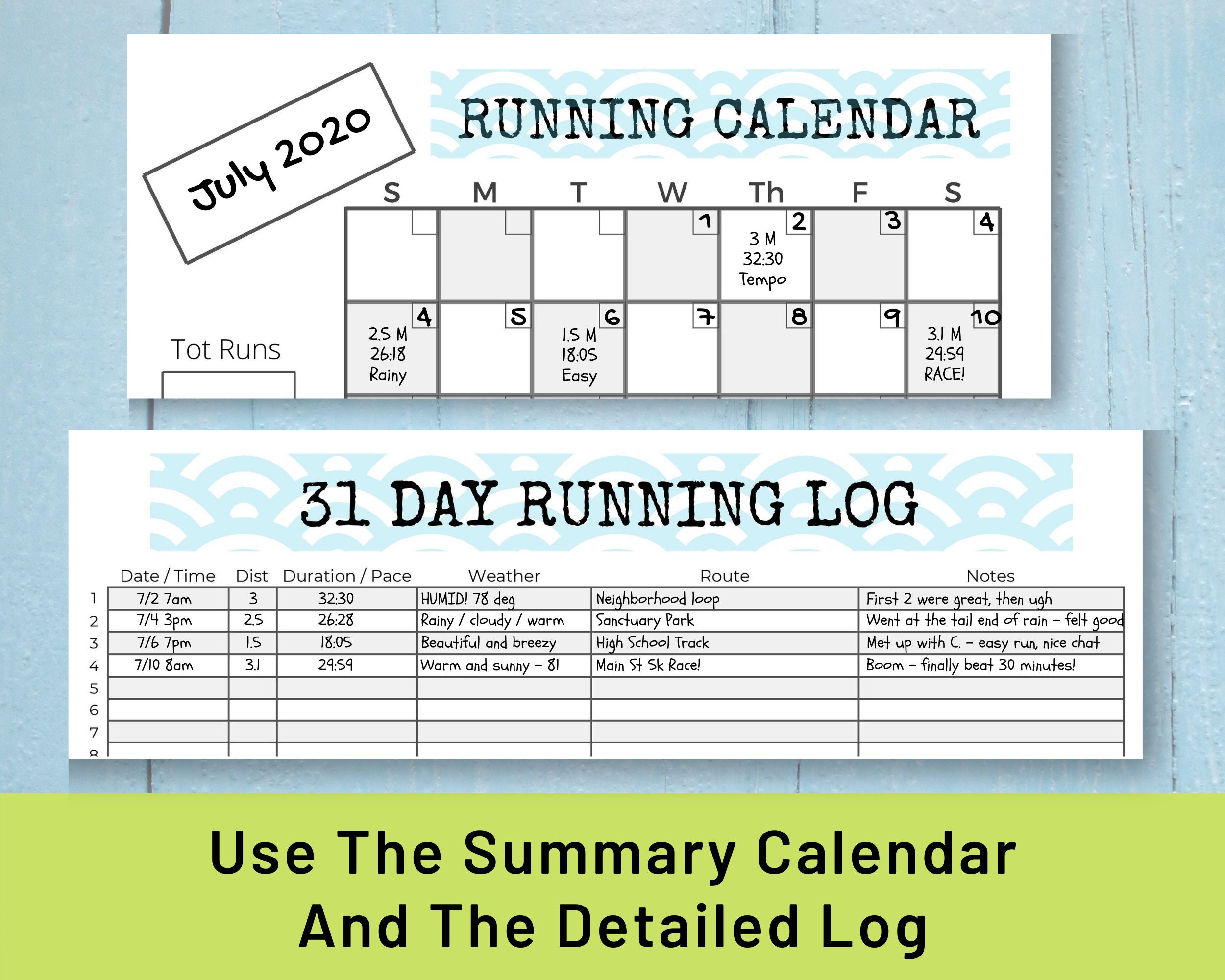 monthly running calendar and log download and print etsy