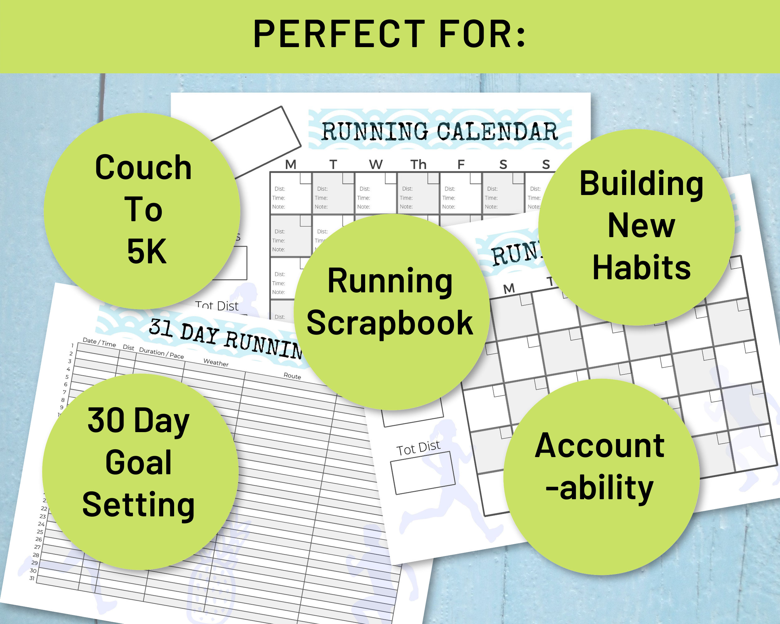 Monthly Running Calendar And Log Download And Print Etsy