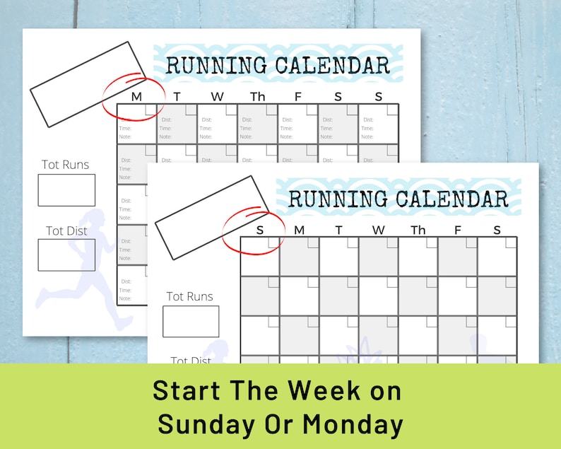 monthly running calendar and log download and print etsy