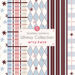 Collezione di motivi senza soluzione di continuità Whimsy, carte digitali Coquette Plaid e Argyle, affascinante pacchetto di motivi pastello (download digitale)