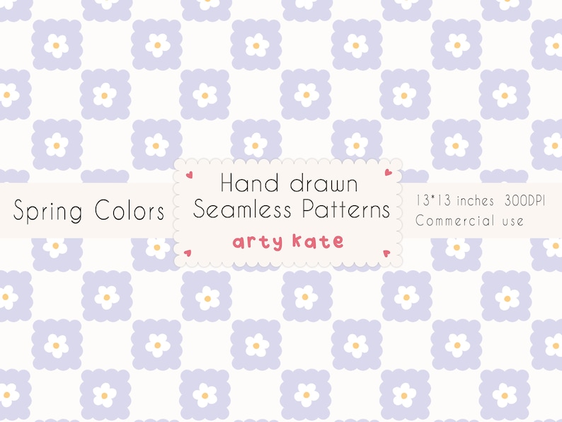 Daisy Checkered Seamless Patterns, Flower Spring Pastel Gingham Digital ...