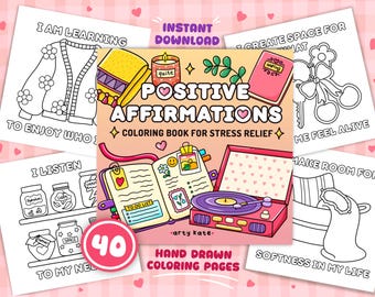40 Positive Affirmation Coloring Pages, Printable Self Love Book | PNG | PDF