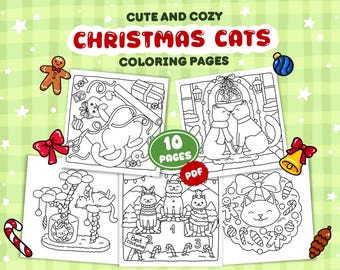 10 Christmas Cats Coloring Pages: Cozy Holiday Activity Book (Printable Digital Dowload PDF)