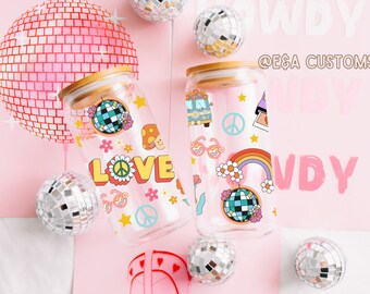 Hippie Love Glass Can Cup | Disco Era Hippie Love Glassware