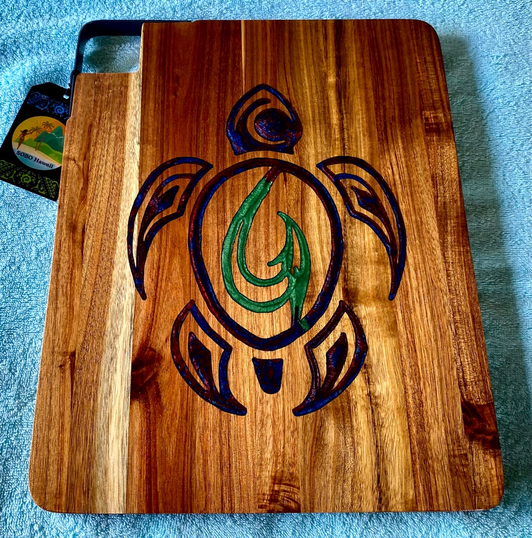 Maui Made Cutting Board Turtle Hook Design With Resin Inlay - Etsy
