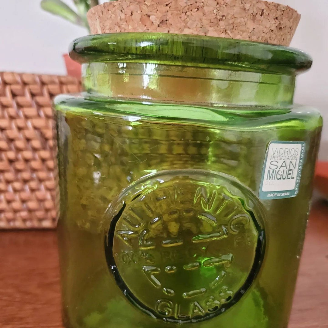 Vidrios San Miguel 100 Recycled Glass Green Canister Cork Lid Etsy