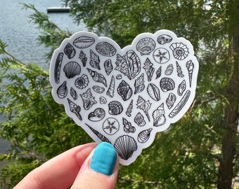 Heart Shell Sticker, Vinyl Sticker, Waterproof Sticker, Shell Sticker, Water bottle Sticker, Heart Sticker, Beach Sticker, Shell Decor