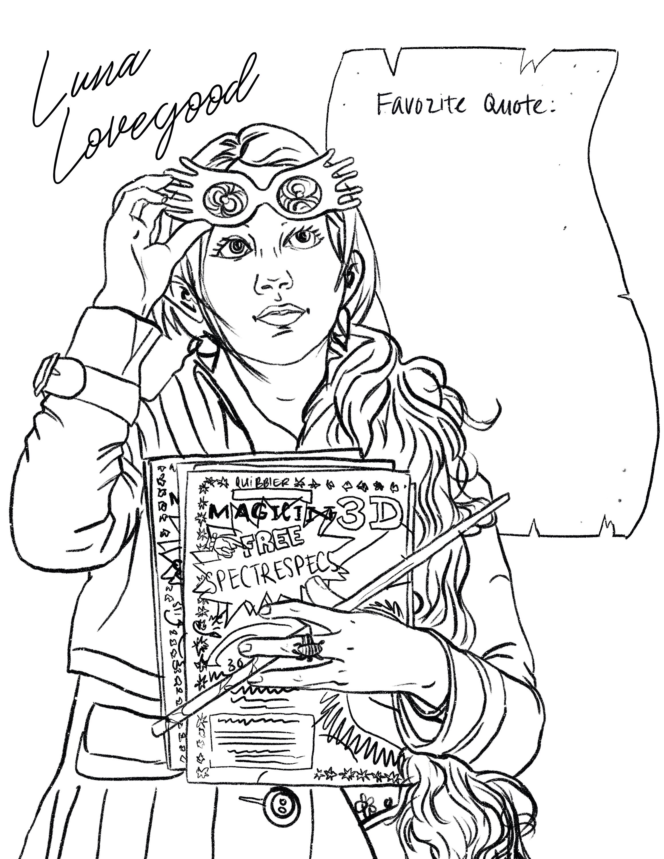 luna lovegood 2 coloring pages printable - luna lovegood harry potter