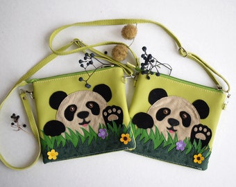 Happy Panda Kids Toddler Bag Funny Crossbody Bag Cute and Functional Light Green Mini Bag