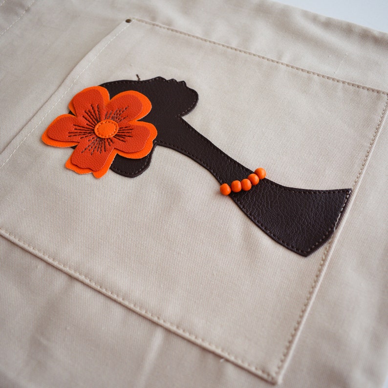 African lady cotton tote bag Birthday unique gift Neutral color medium shoulder bag