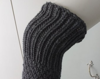 Hand knitted rustic dark grey Hayfield chunky wool leg warmers