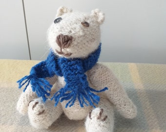 Paul the polar bear handknitted & hand spun with alpaca wool height sitting 16.5cm