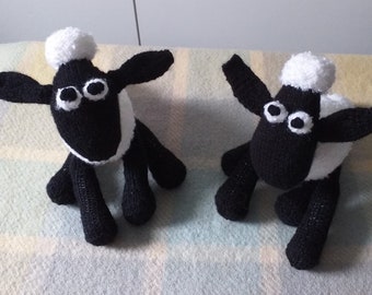 Knitted Black and white Sheep toy 19cm high sitting