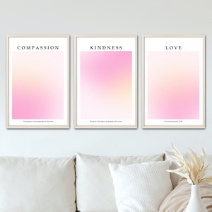Carteles de aura rosa, juego de 3 o 1 pieza, arte de pared con impresión de aura degradada positiva, juego de carteles de aura rosa para sala de estar, encima de la cama y el dormitorio