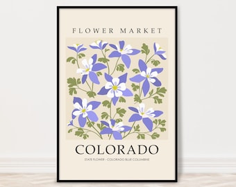Colorado Blue Columbine Flower Market Print | Personalized State Flower Botanical Wildflower Poster | 5x7, 8x10, 11x14, 16x20, 18x24, 24x36