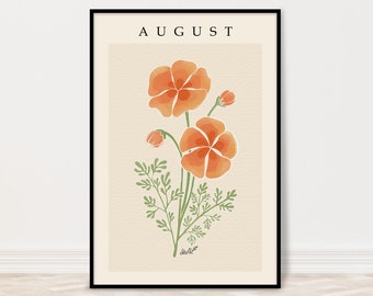 August California Poppy Birth Month Flower Print | Personalized Orange Birth Flower Gift for Mom Grandma Her |5x7, 8x10, 11x14, 16x20, 18x24