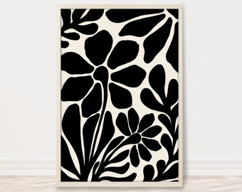 Black and White Flower Wall Art Print, Moody Matisse Style Wildflower Black Floral Print for Living Room, Bedroom, and Above The Bed