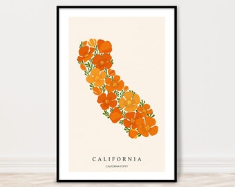 California Poppy State ART PRINT, California State Flower Poster, Orange Florwer Market Print, California Travel Print, California Gifts