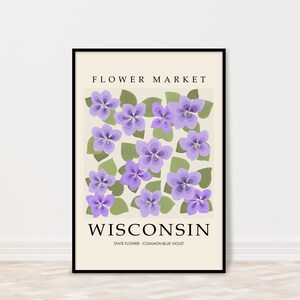 Wisconsin Common Blue Violet Flower Market Art Print, Blue Violet Wall Art, Wisconsin Gift, Wisconsin State Flower Artwork, Botanical Poster