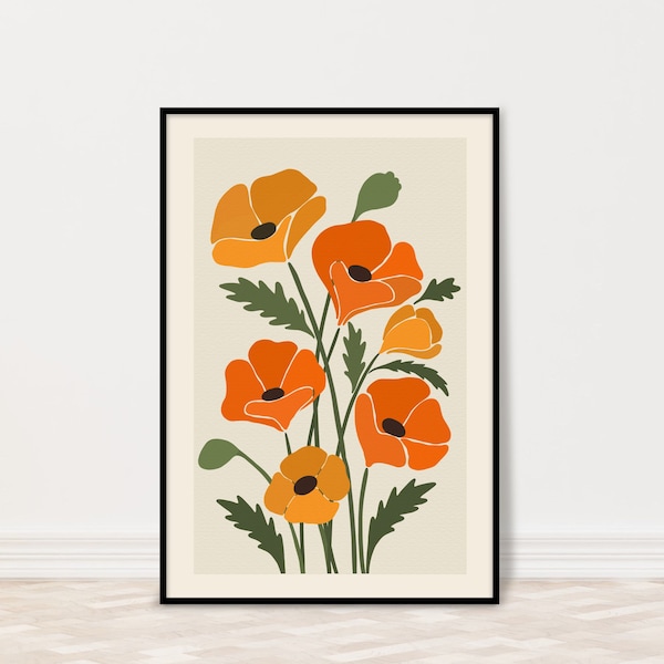 California Poppy Print | Orange Yellow California State Flower Wall Art | Flower Market Print Poster | 5x7, 8x10, 11x14, 16x20, 18x24, 24x36