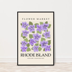 Rhode Island Flower Market Art Print with Common Blue Violets, Rhode Island State Flower Poster and Wall Art, 5x7, 8x10, 16x20, 18x24, 24x36