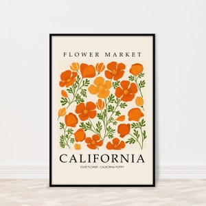 California Poppy Flower Market Art Print, California Poppy Wall Art, California Gift, California State Flower Artwork, Botanical Poster