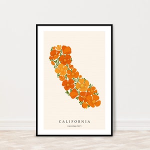 California Poppy State ART PRINT, California State Flower Poster, Orange Florwer Market Print, California Travel Print, California Gifts