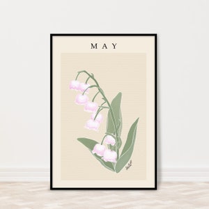 May Lily of The Valley Birth Month Flower Print | Personalized Birth Flower Poster | Custom Floral Art|5×7, 8×10, 11×14, 16×20, 18×24, 24×36