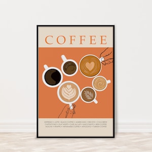 Orange Coffee Poster for Kitchen, Coffee Lovers Gift, Coffee Shop Decor and Art Print, Coffee Wall Art, Retro Coffee Bar Sign and Decor