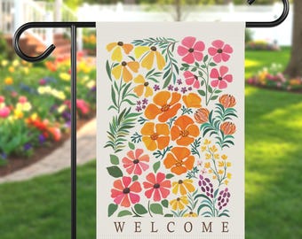 California Poppy and Wild Flowers Welcome Garden Flag and House Flag | Outdoor Yard Art | Spring Summer Botanical Garden Decor | Custom Flag