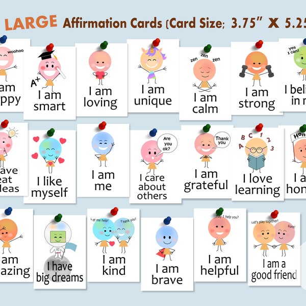 LARGE Daily Affirmation Cards Printable for Kids - Digital Motivational Positivity Affirmation Card Deck - Montessori Affirmation Prints