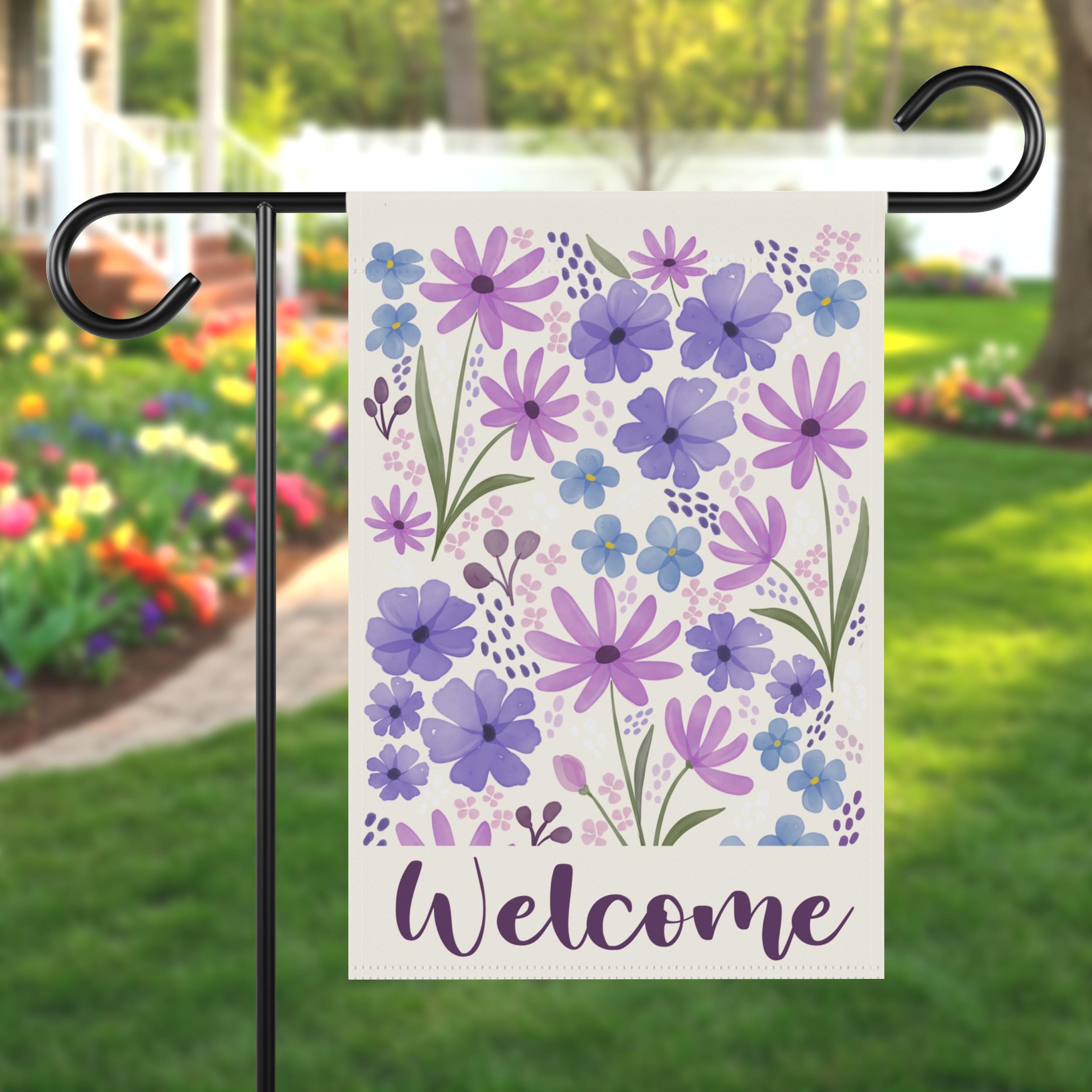 Purple Flowers Welcome Garden Flag and House Flag | Custom Flag