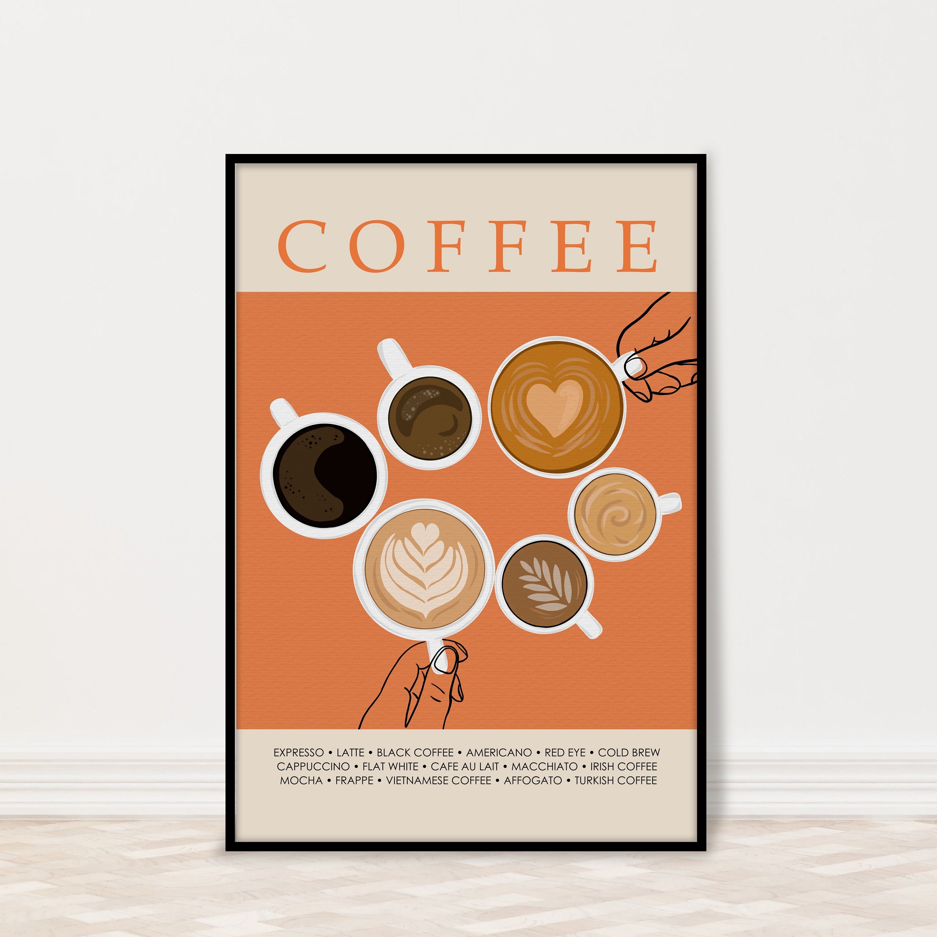 Orange Coffee Poster for Kitchen, Coffee Lovers Gift, Coffee Shop