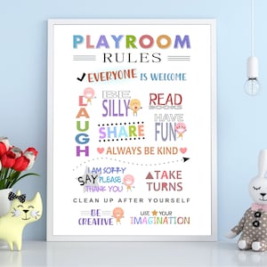 Règles de la salle de jeux - Art mural imprimable et affiche pour enfants - Digital Playroom Rules Wall Quote and Sign Print for Boys, Girls - Téléchargement instantané
