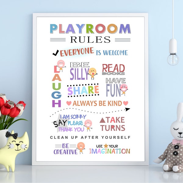 Playroom Rules - Printable Wall Art & Poster for Kids - Digital Playroom Rules Wall Quote and Sign Print for Boys, Girls - Instant Download