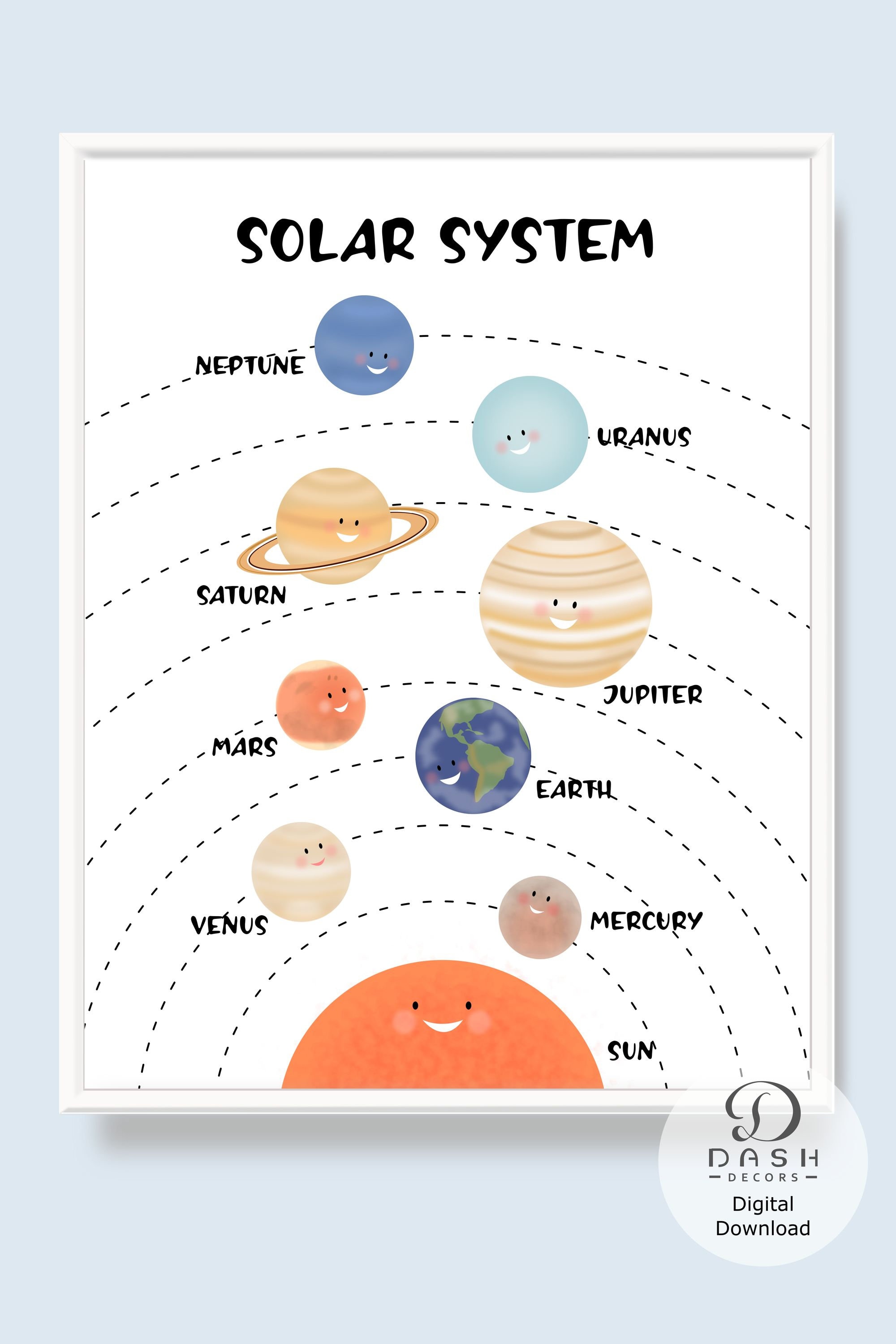 Solar System Printable Poster for Kids and Toddlers, Wall Art for Montessori Classroom