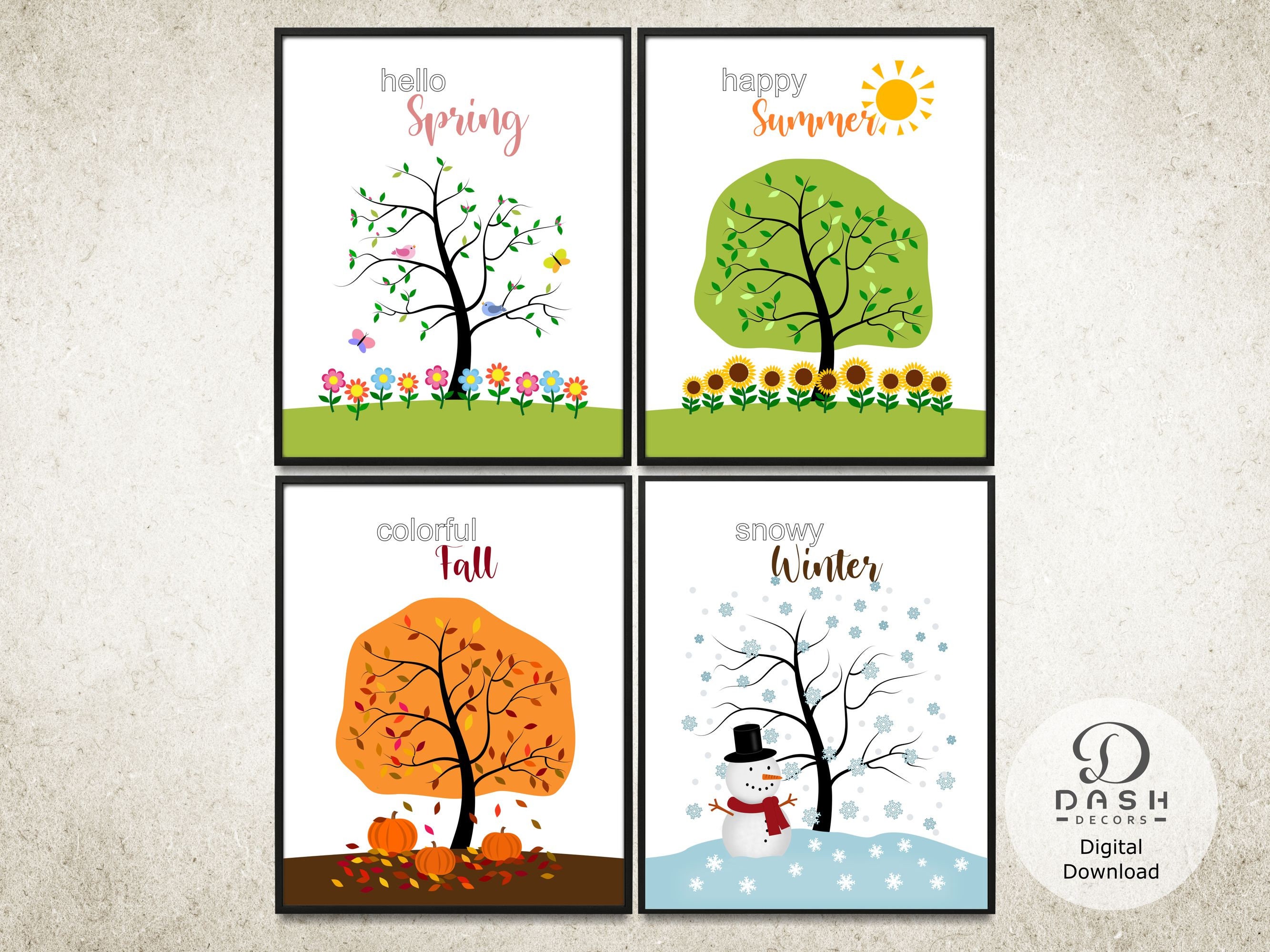 4 Season Wall Art, Poster & Print Set of 4 Four Season Trees Printable