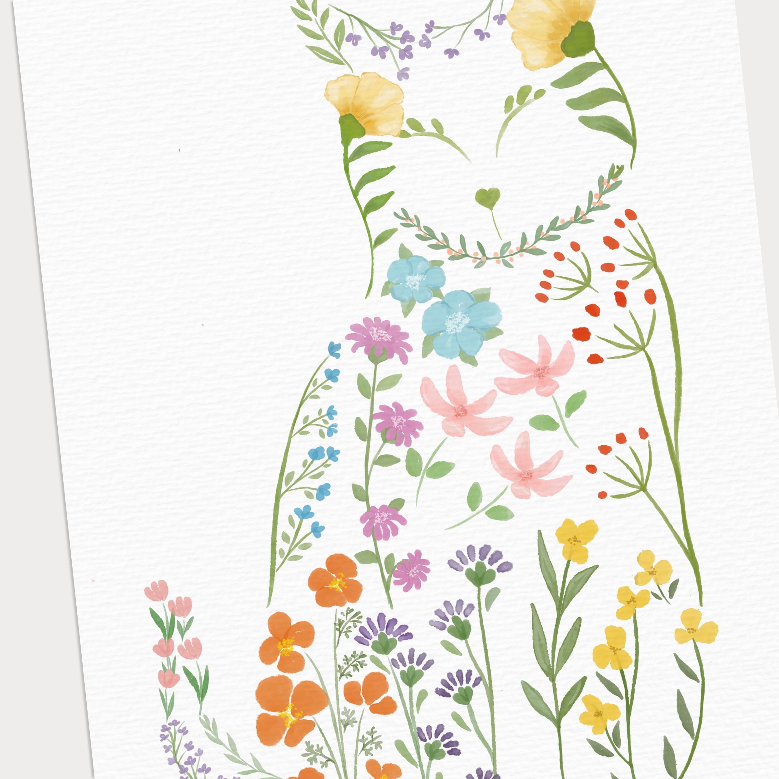 Wildflowers Cat Wall Art Print | Cute Floral Cat Poster Gifts for Cat ...