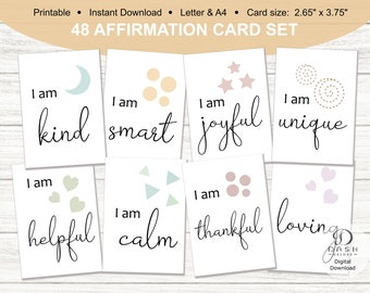 Printable Toddler Affirmation Cards Set for Kids & Toddlers - Set of 48 - Daily Affirmation, Positivity and Motivational Cards - Digital