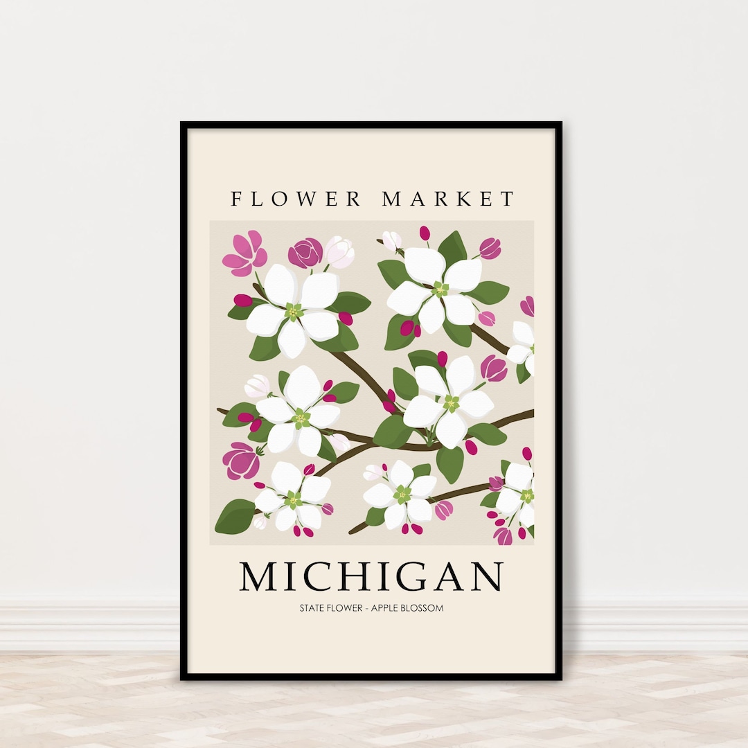 Michigan Flower Market Print With Apple Blossom, State Flower Art ...