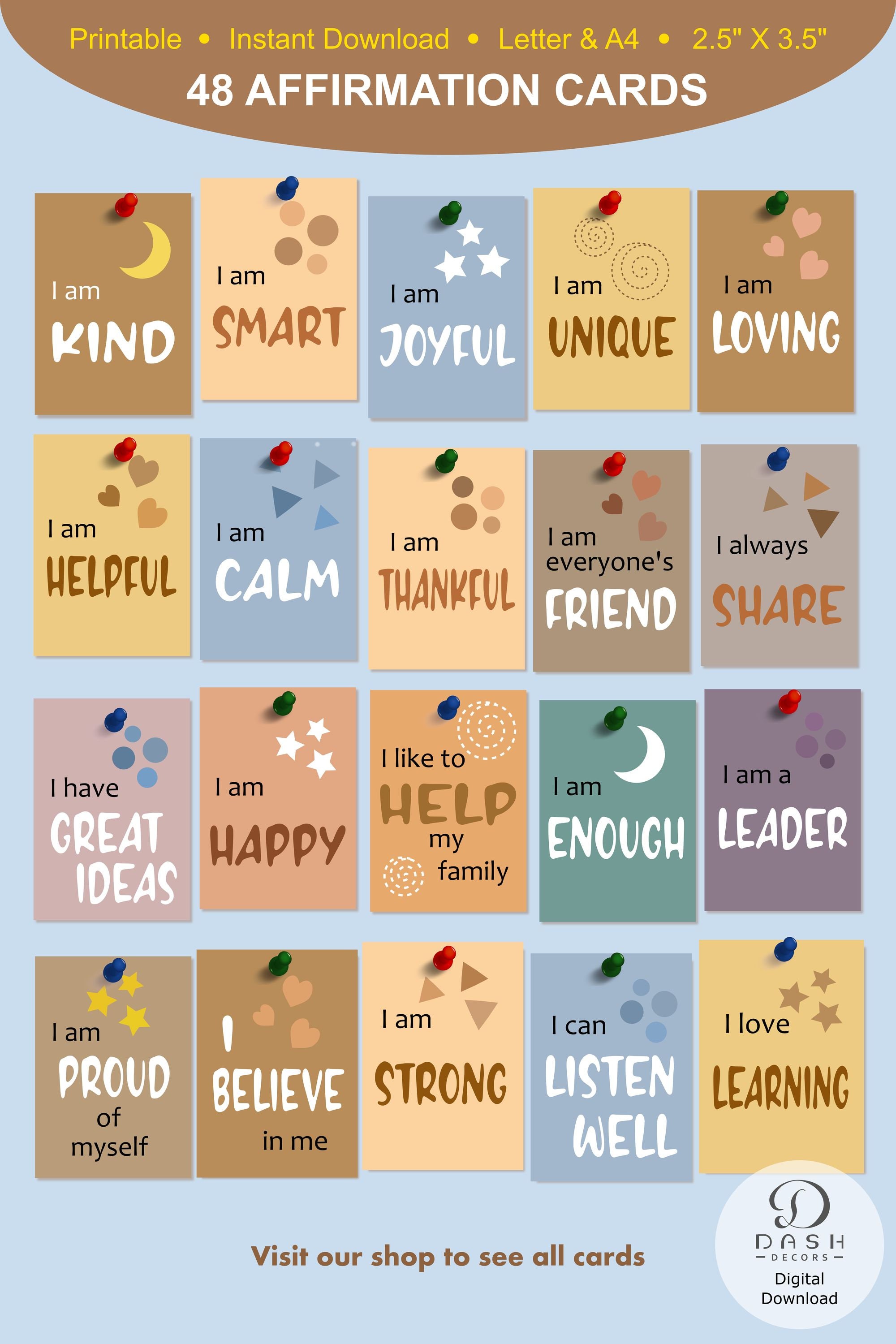 Printable Boho Affirmation Card Deck for Kids & Toddlers Set - Etsy