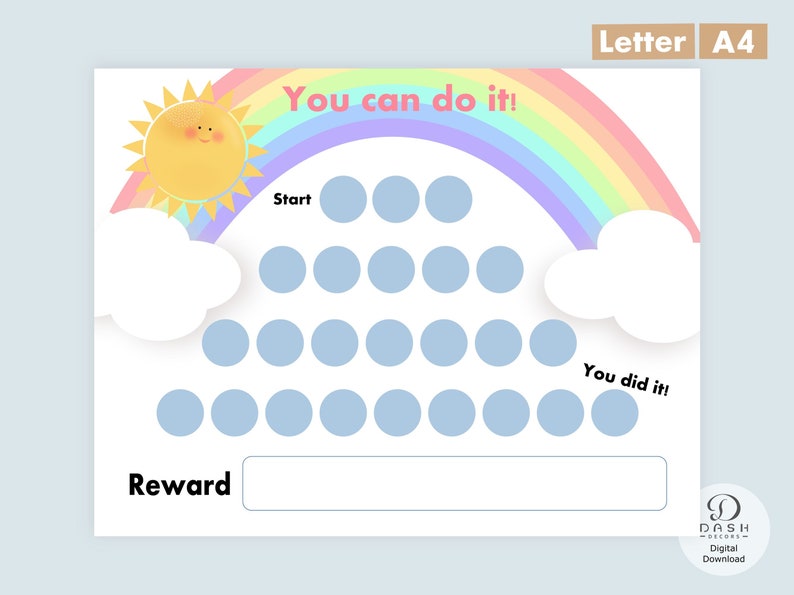 Printable Rainbow Reward Chart for Kids - Potty Chart, Sleep Chart ...