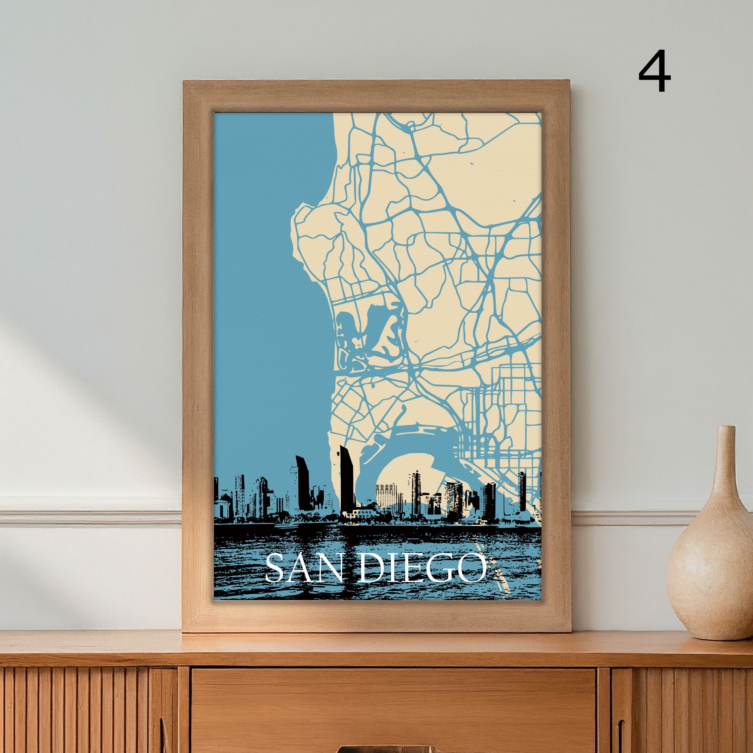 San Diego Wall Art | City Map Print With San Diego Skyline | Blue Black ...