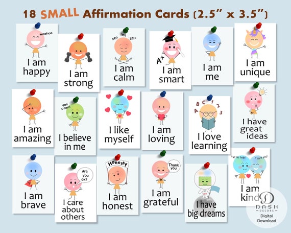 Printable Daily Affirmation Cards for Kids - Digital Motivational Positivity Affirmation Card Deck - Montessori Digital Affirmation Prints