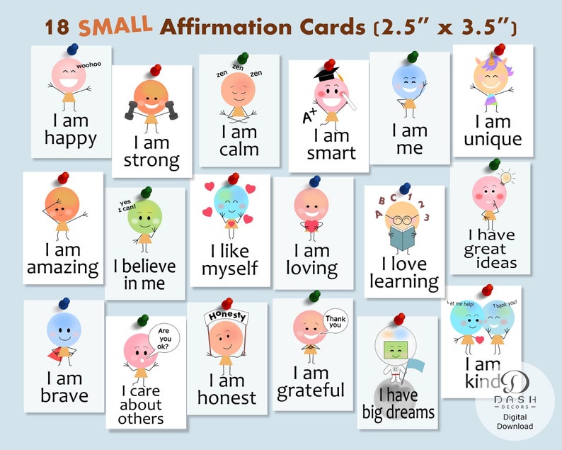 Tarjetas de afirmación diarias imprimibles para niños - Digital Motivational Positivity Affirmation Card Deck - Montessori Digital Affirmation Prints imagen 1