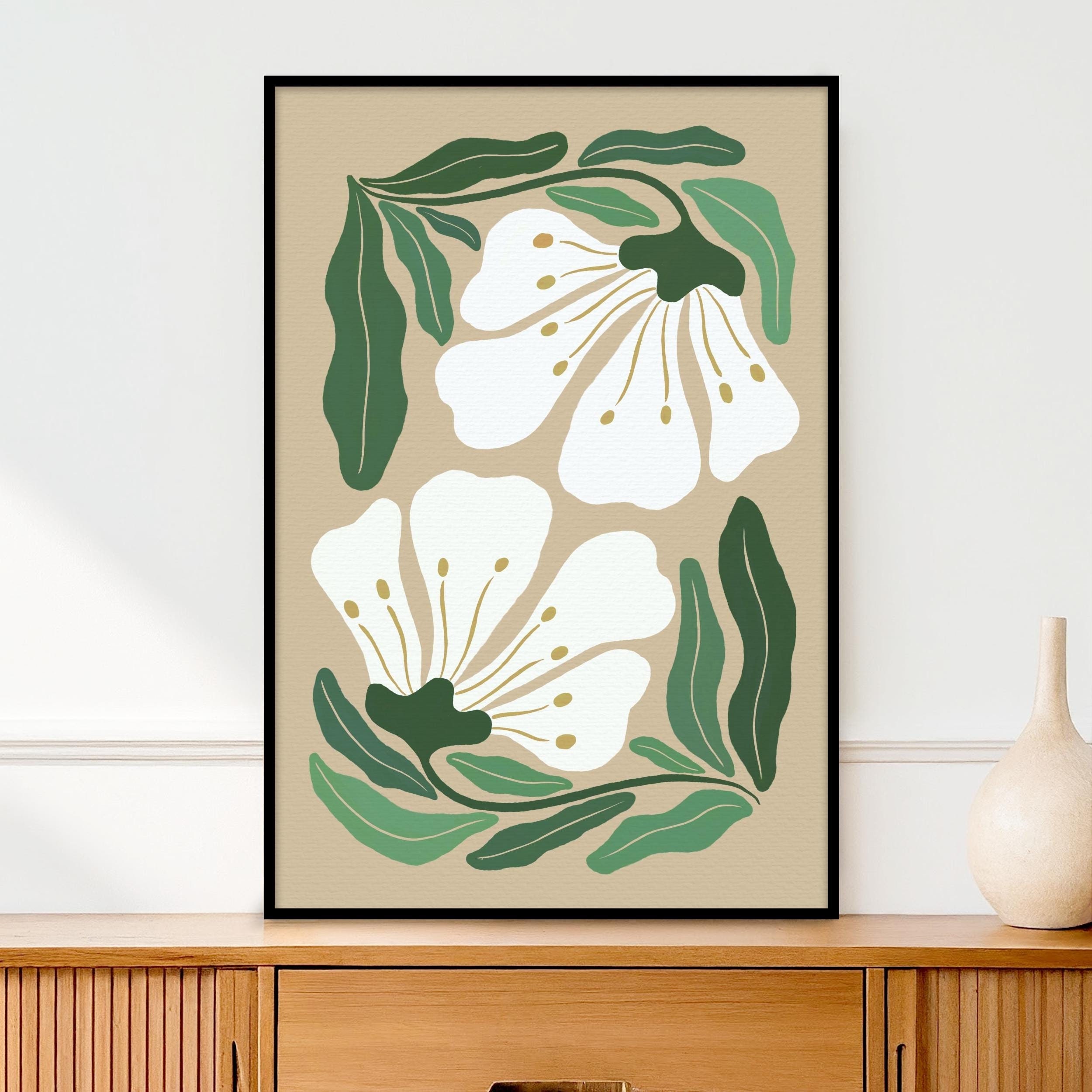 Abstract White Flowers Art Print | Unframed | Aesthetic Neutral Wall ...