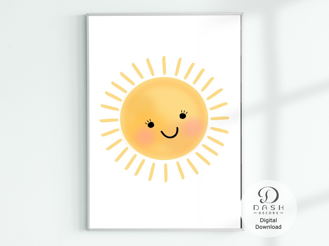 Yellow Sun Art Poster for Nursery Printable Sun Print Wall Etsy