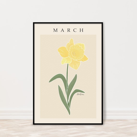 March Daffodil Birth Month Flower Print | Personalized Birth Flower Poster | Yellow Floral wall art | 5×7, 8×10, 11×14, 16×20, 18×24, 24×36